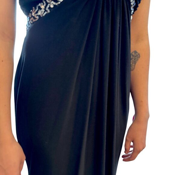 PROM Bridesmaid Gala Long Dress Black with Silver Sequins Greek Style Sheer 5/6 - Picture 8 of 9